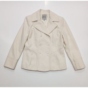 Guess Womens Size Large Ivory Pea Coat Double Breasted 2 Pocket